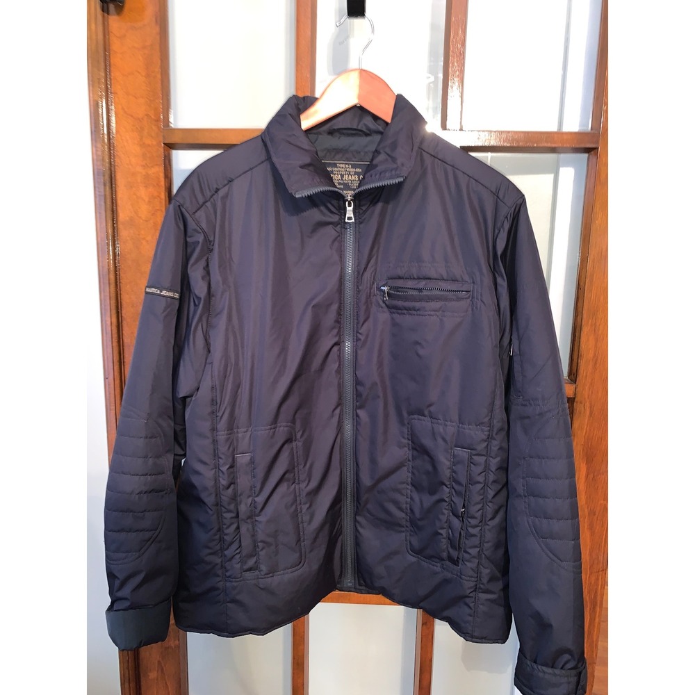 Nautica Jeans Co Mens Type N-3 Navy Blue Full Zip Bomber Jacket Medium